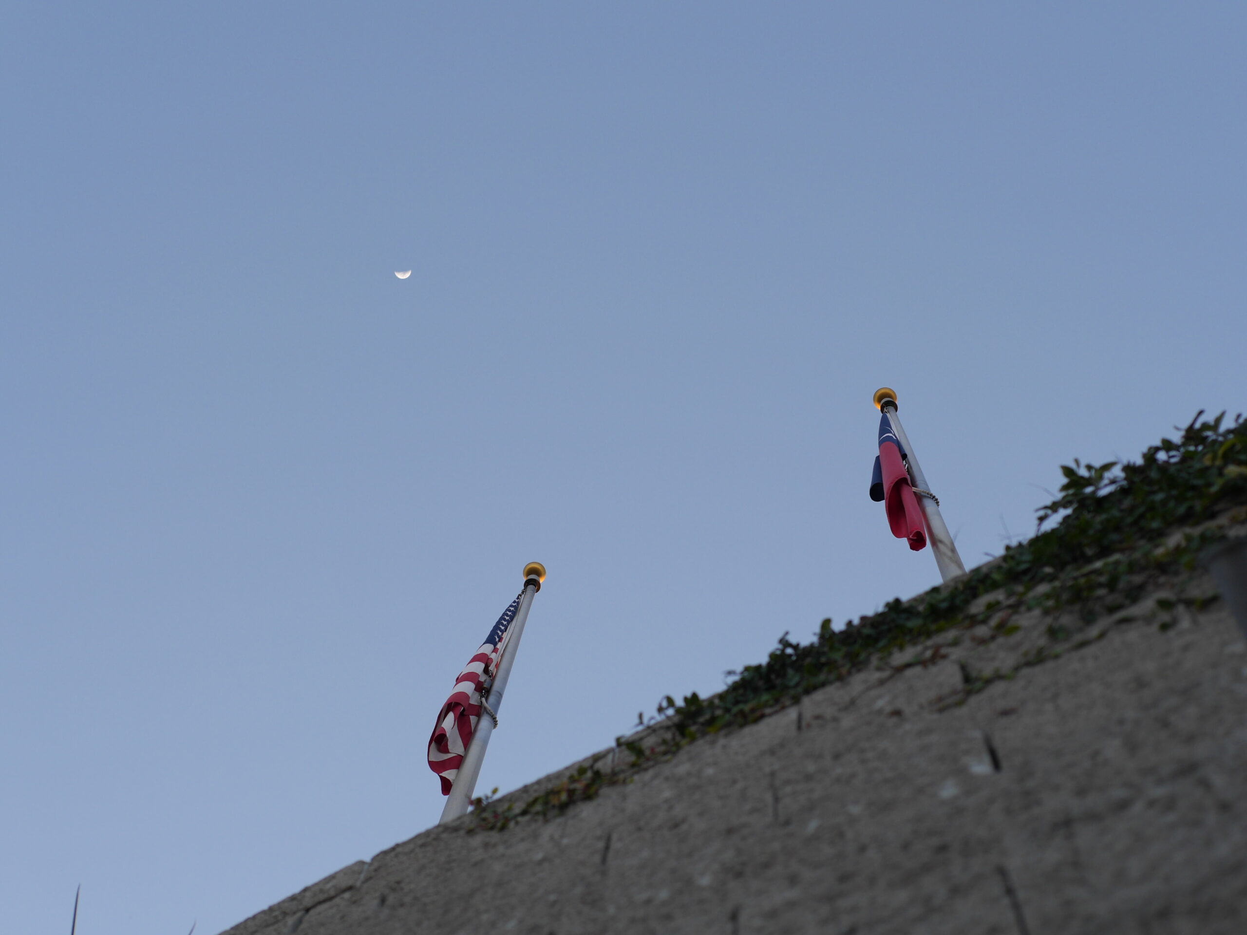 Wall, Ivy, Flags and Moon
