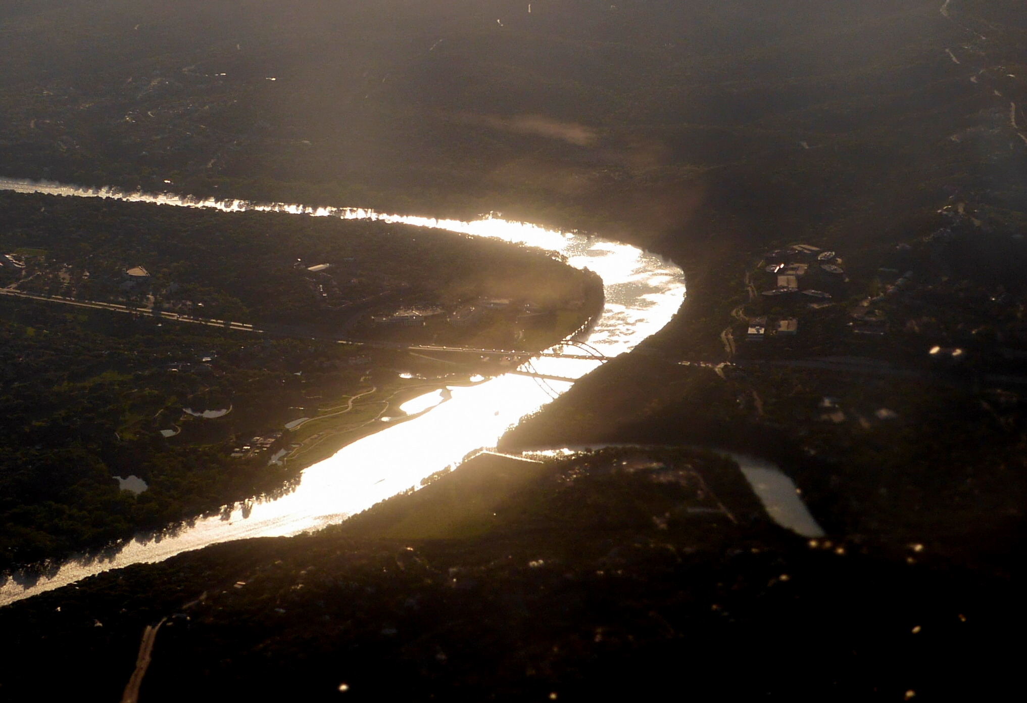 Pennybacker Bridge in Silhouette from Above